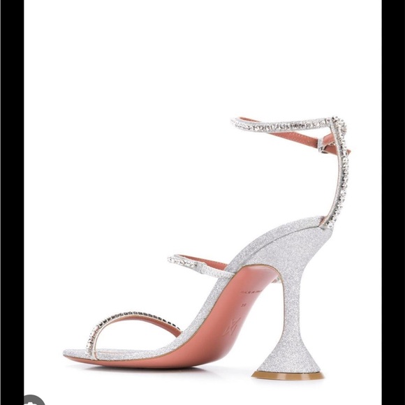 Amina Muaddi silver glitter and rhinestone heeled sandal 38 - Picture 3 of 16